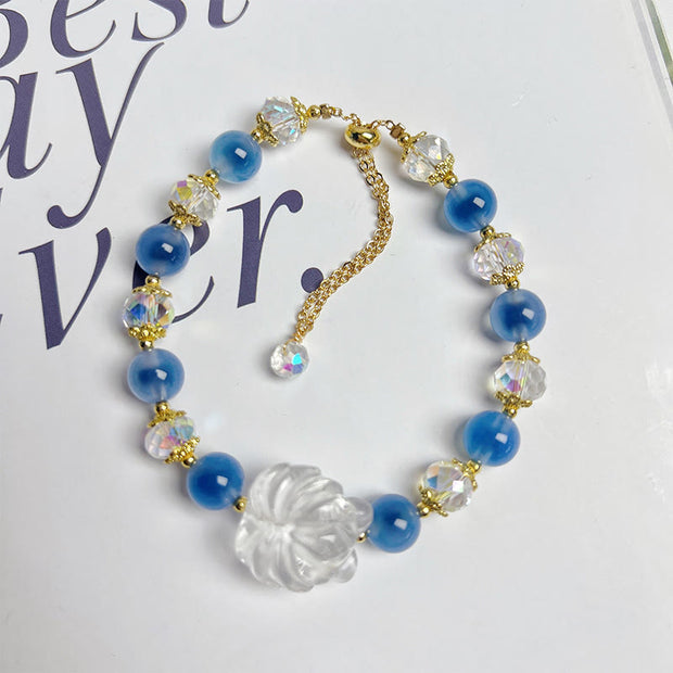 Buddha Stones Natural Blue Candy Agate White Crystal Nine Tailed Fox Harmony Bracelet