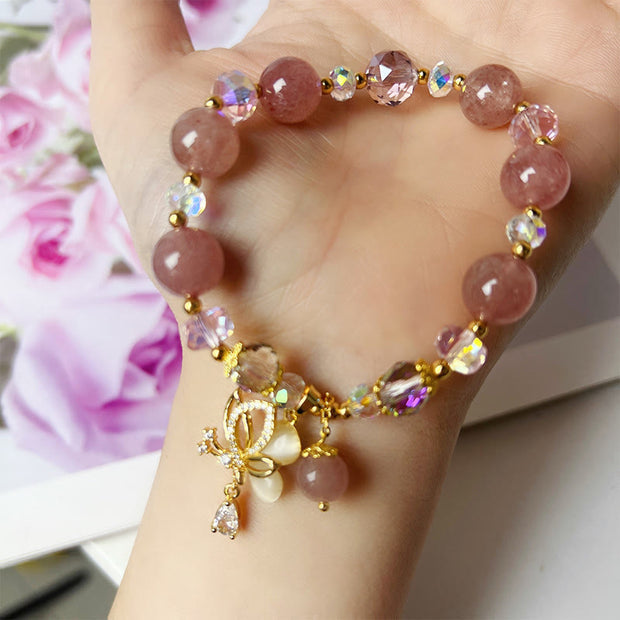 Buddha Stones Natural Strawberry Quartz Butterfly Healing Bracelet