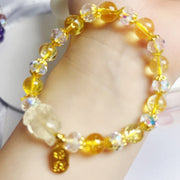 Buddha Stones Natural Citrine White Crystal Nine Tailed Fox Attracting Wealth Charm Energy Bracelet