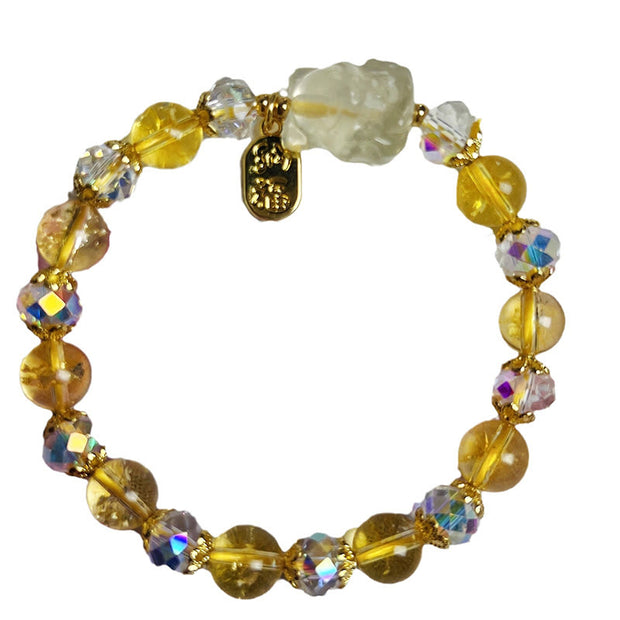 Buddha Stones Natural Citrine White Crystal Nine Tailed Fox Attracting Wealth Charm Energy Bracelet