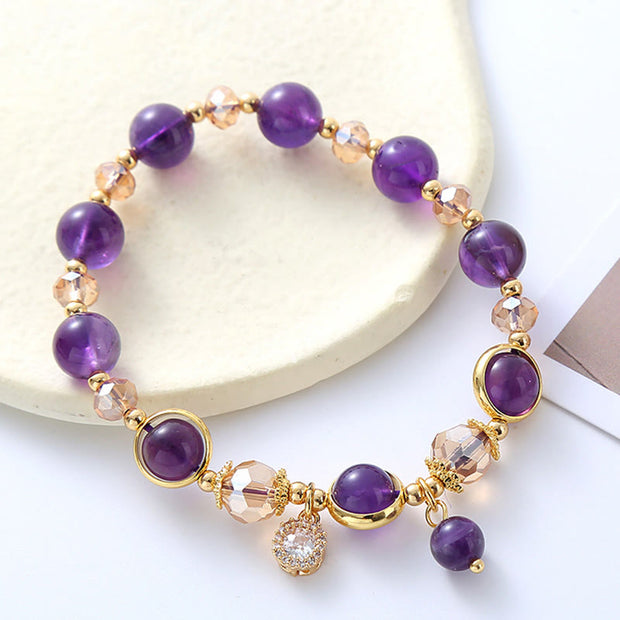 Buddha Stones Natural Amethyst Geometric Crystal Meditation Bracelet Bracelet BS Amethyst(Wrist Circumference:15-16cm)