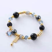 Buddha Stones Natural Black Obsidian Hematite Blue Sandstone Strength Bracelet