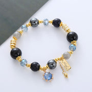 Buddha Stones Natural Black Obsidian Hematite Blue Sandstone Strength Bracelet