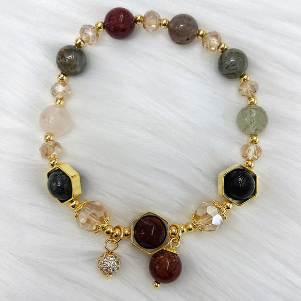 Buddha Stones Natural Colored Rutilated Quartz Amethyst Protection Bracelet