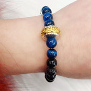 Buddha Stones Silver Sheen Obsidian Blue Tiger Eye Protection Bracelet