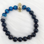 Buddha Stones Silver Sheen Obsidian Blue Tiger Eye Om Mani Padme Hum Protection Bracelet