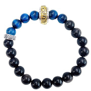 Buddha Stones Silver Sheen Obsidian Blue Tiger Eye Om Mani Padme Hum Protection Bracelet