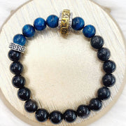 Buddha Stones Silver Sheen Obsidian Blue Tiger Eye Om Mani Padme Hum Protection Bracelet