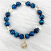 Buddha Stones Blue Tiger Eye White Crystal Water Drop Strength Bracelet