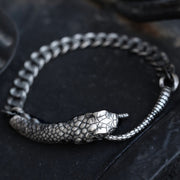 Buddha Stones Sterling Silver Snake Shape Texture Year Of The Snake Blessing Bracelet Bracelet BS Sterling Silver(Wrist Circumference: 21-22.5cm)