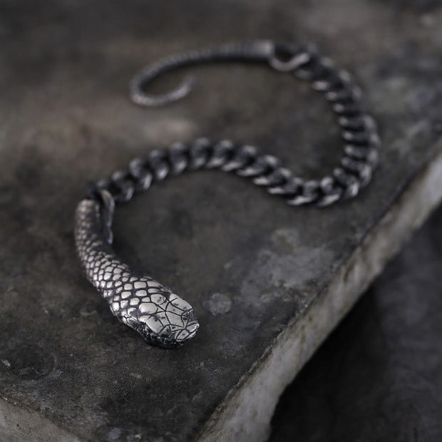 Buddha Stones Sterling Silver Snake Shape Texture Year Of The Snake Blessing Bracelet Bracelet BS 1