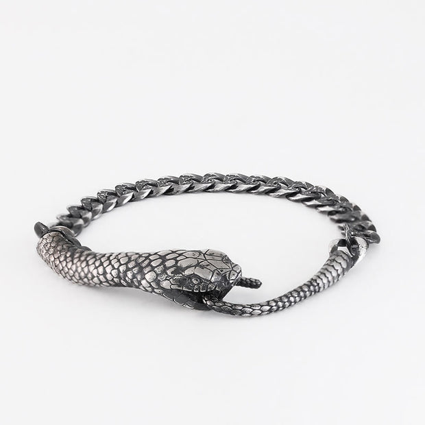 Buddha Stones Sterling Silver Snake Shape Texture Year Of The Snake Blessing Bracelet Bracelet BS 8