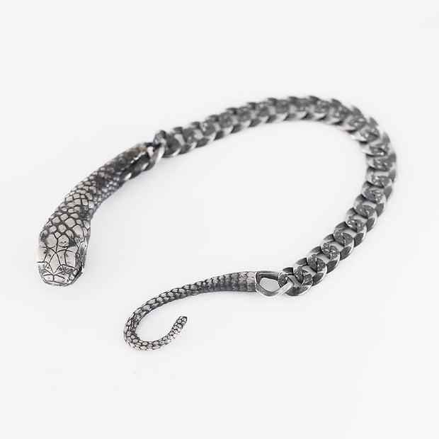 Buddha Stones Sterling Silver Snake Shape Texture Year Of The Snake Blessing Bracelet Bracelet BS 10