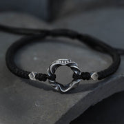 Buddha Stones 999 Sterling Silver Peace Buckle Black Wax Rope Protection Bracelet Bracelet BS 999 Sterling Silver Wax Rope(Wrist Circumference: 13-22cm)