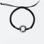 Buddha Stones 999 Sterling Silver Peace Buckle Black Wax Rope Protection Bracelet Bracelet BS 12