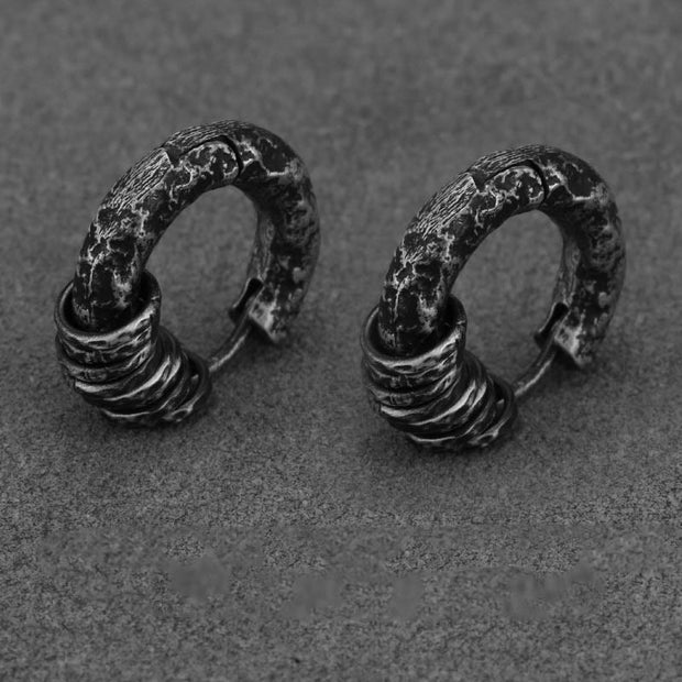 Buddha Stones 925 Sterling Silver Hand-hammered Protection Earrings Earrings BS Charcoal Black A Pair