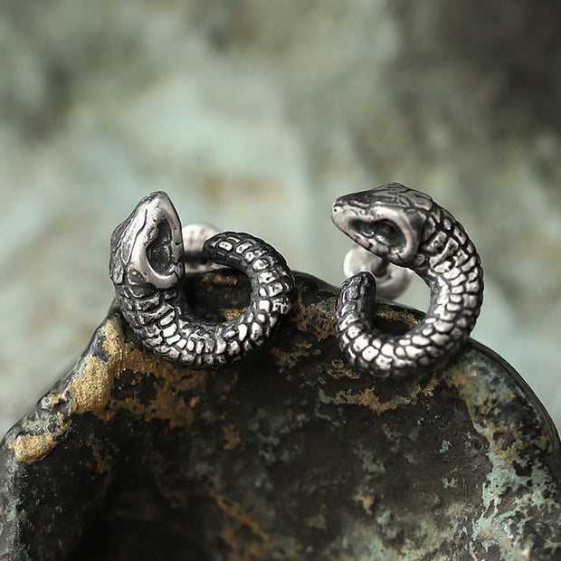 Buddha Stones 999 Sterling Silver Snake Texture Year Of The Snake Protection Balance Earrings Earrings BS 999 Sterling Silver-A Pair