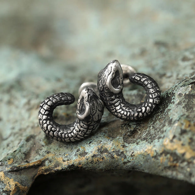 Buddha Stones 999 Sterling Silver Snake Texture Year Of The Snake Protection Balance Earrings Earrings BS 14