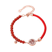 Buddha Stones 999 Sterling Silver Year of the Snake Natural Red Agate Fu Character Confidence Bracelet Necklace Pendant Earrings