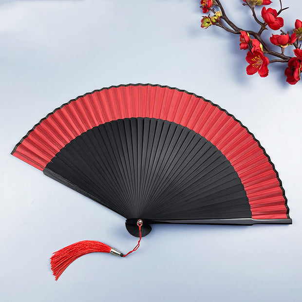 Buddha Stones Flower Rabbit Spray Painting Handheld Cotton Linen Fabric Bamboo Folding Fan Folding Fan BS Red Black 23cm