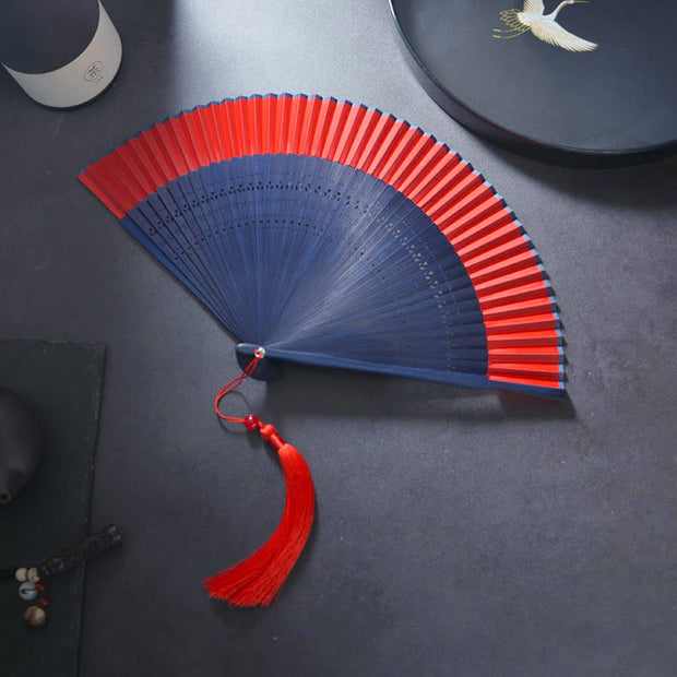 Buddha Stones Flower Rabbit Spray Painting Handheld Cotton Linen Fabric Bamboo Folding Fan Folding Fan BS Red Blue 21cm