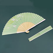 Buddha Stones Orchid Begonia Flower Handheld Cotton Linen Fabric Bamboo Folding Fan Folding Fan BS 3