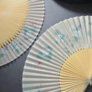 Buddha Stones Gardenia Cherry Blossom Moon Handheld Polyester Bamboo Folding Fan 21cm Folding Fan BS 6