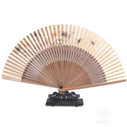 Buddha Stones Lotus Dragonfly Peony Butterfly Handheld Paper Bamboo Folding Fan 22.5cm Folding Fan BS 2