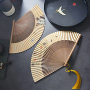 Buddha Stones Lotus Dragonfly Peony Butterfly Handheld Paper Bamboo Folding Fan 22.5cm Folding Fan BS 4