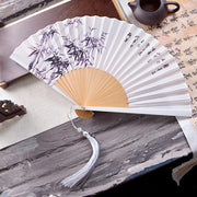 Buddha Stones Chinese Characters Ink Painting Lotus Flower Leaf Landscape Handheld Huayao Crepe Polyester Bamboo Folding Fan 23.3cm Folding Fan BS Bamboo 23.3cm