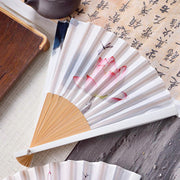 Buddha Stones Chinese Characters Ink Painting Lotus Flower Leaf Landscape Handheld Huayao Crepe Polyester Bamboo Folding Fan 23.3cm Folding Fan BS 2