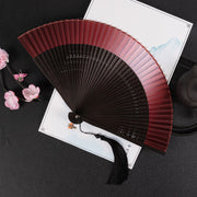 Buddha Stones Cranes Auspicious Clouds Solid Color Gradient Handheld Cotton Linen Fabric Bamboo Folding Fan