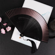 Buddha Stones Cranes Auspicious Clouds Solid Color Gradient Handheld Cotton Linen Fabric Bamboo Folding Fan Folding Fan BS Brown Gradient Black Rib 21cm