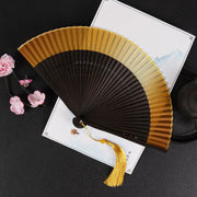 Buddha Stones Cranes Auspicious Clouds Solid Color Gradient Handheld Cotton Linen Fabric Bamboo Folding Fan