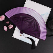 Buddha Stones Cranes Auspicious Clouds Solid Color Gradient Handheld Cotton Linen Fabric Bamboo Folding Fan