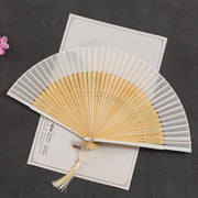 Buddha Stones Cranes Auspicious Clouds Solid Color Gradient Handheld Cotton Linen Fabric Bamboo Folding Fan Folding Fan BS White Hollow 21cm