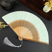 Buddha Stones Cranes Auspicious Clouds Solid Color Gradient Handheld Cotton Linen Fabric Bamboo Folding Fan