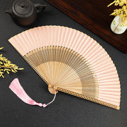 Buddha Stones Cranes Auspicious Clouds Solid Color Gradient Handheld Cotton Linen Fabric Bamboo Folding Fan Folding Fan BS Pink Hollow 21cm