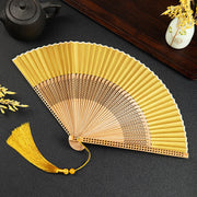 Buddha Stones Cranes Auspicious Clouds Solid Color Gradient Handheld Cotton Linen Fabric Bamboo Folding Fan