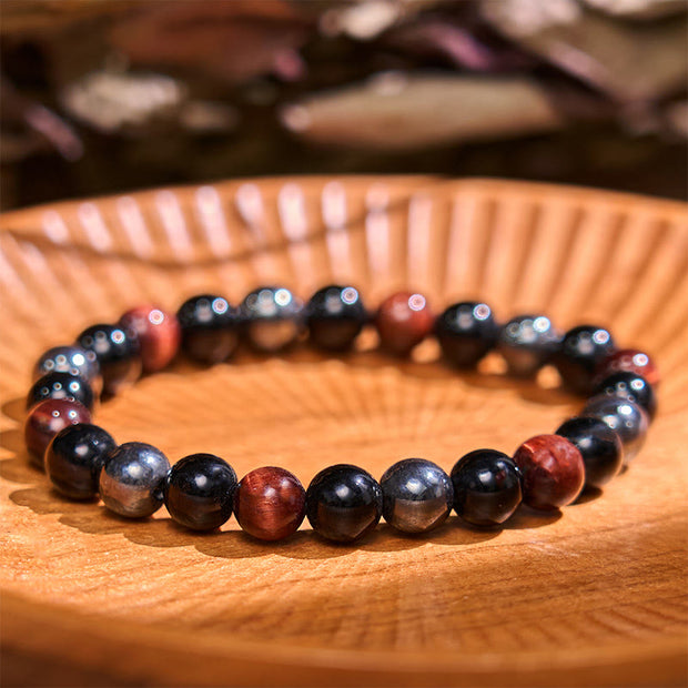 Buddha Stones Lead Back To Earth Neutral Color Series Grounding Balance Bracelet Bracelet BS Red Tiger Eye Obsidian Hematite(Wrist Circumference: 14-18cm)