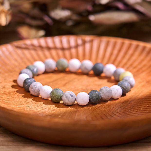 Buddha Stones Lead Back To Earth Neutral Color Series Grounding Balance Bracelet Bracelet BS White Turquoise Green Calcite(Wrist Circumference: 14-16cm)