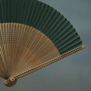 Buddha Stones Dark Green Tassel Hollow Rib Silk Handheld Bamboo Folding Fan Folding Fan BS 11