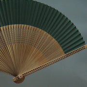 Buddha Stones Dark Green Tassel Hollow Rib Silk Handheld Bamboo Folding Fan Folding Fan BS 17