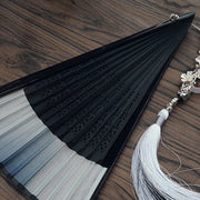 Buddha Stones Ink Gradient Hollow Rib Plum Bossom Tassel Silk Handheld Bamboo Folding Fan Folding Fan BS 11