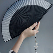 Buddha Stones Ink Gradient Hollow Rib Plum Bossom Tassel Silk Handheld Bamboo Folding Fan Folding Fan BS main