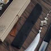 Buddha Stones Ink Gradient Hollow Rib Plum Bossom Tassel Silk Handheld Bamboo Folding Fan Folding Fan BS Ink Gradient 22cm-With Tassel&Brocade Box & Fan Cover (Pre-Sale)