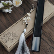 Buddha Stones Ink Gradient Hollow Rib Plum Bossom Tassel Silk Handheld Bamboo Folding Fan Folding Fan BS 10