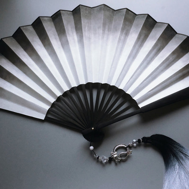 Buddha Stones Black White Ink Gradient Rice Paper Handheld Bamboo Folding Fan Folding Fan BS 6