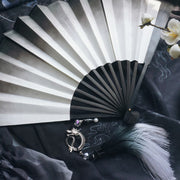 Buddha Stones Black White Ink Gradient Rice Paper Handheld Bamboo Folding Fan Folding Fan BS 8