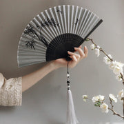 Buddha Stones Ink Bamboo Polyester Handheld Bamboo Folding Fan Folding Fan BS main